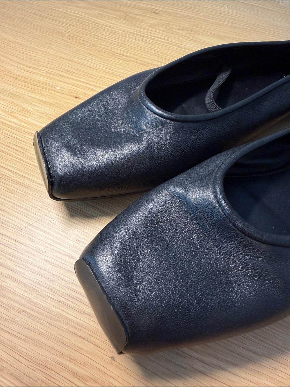 Tory Burch Black Square-Toe Leather Ballet Flats